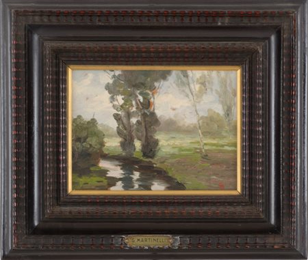 COPPIA OLI su tavoletta raffiguranti "paesaggi campestri" entro cornici...