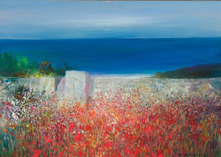 G. MARINO OLIO su tavola "Scilla", firmato in basso a destra. Datato 1982...