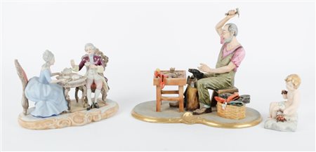 LOTTO composto da GRUPPO in porcellana raffigurante "ciabattino", GRUPPO in...