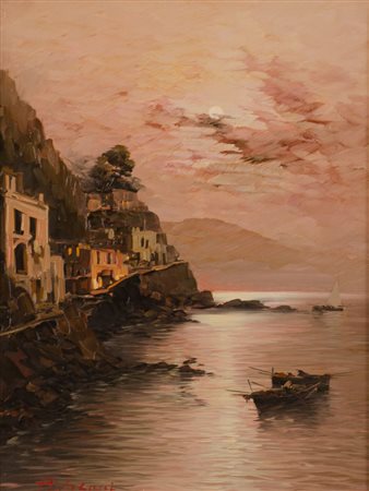 RICCARDO COLUCCI (Napoli 1937) OLIO su tela "paesaggio costiero con...