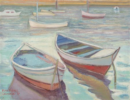 MARTINI LAVANTORE OLIO su tela "barche". Datato 1977 Misure: cm 65 x 50