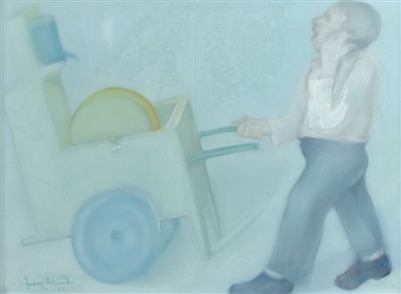 FRANZ ORLANDO OLIO su tela "l' arrotino", firmato in basso a sinistra e sul...