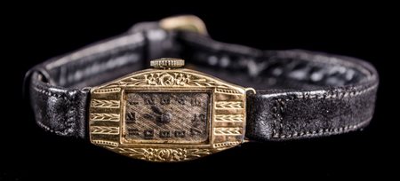 OROLOGIO da polso con cassa in oro basso titolo e cinturino in pelle.