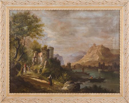 A. SAVINO OLIO su tela "paesaggio con personaggi", firmato in basso a...