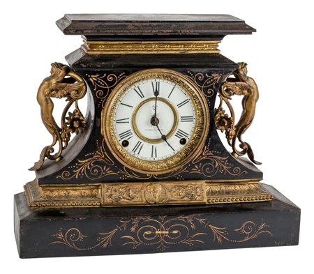 OROLOGIO in metallo con macchinario parigino, scultura neoclassica in metallo...