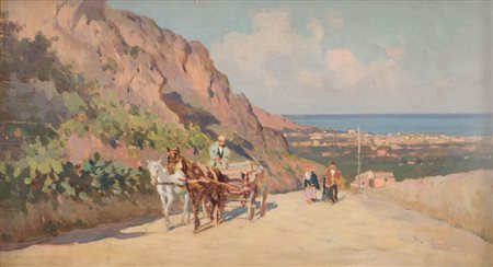 OLIO su tavoletta "veduta di Palermo". XX secolo Misure: cm 12 x 20