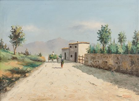 FERRARA OLIO su tela "paesaggio con trazzera" firmato in basso a destra....