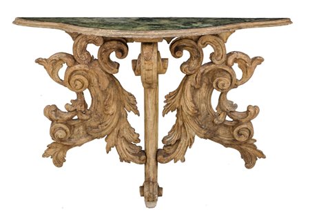 CONSOLE da muro in legno laccato, piano dipinto a finto marmo. Toscana XIX...