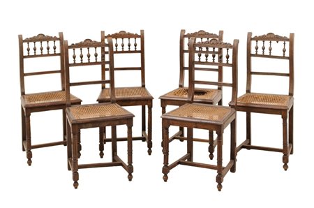 SEI SEDIE coloniali in rovere (seduta h cm 45). Francia II meta' '800 Misure:...