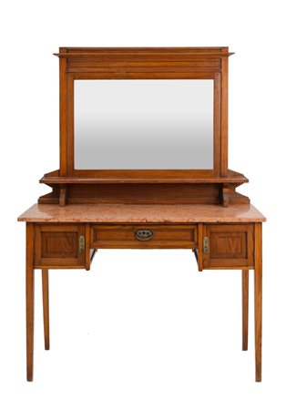 TOLETTA con specchiera Liberty in rovere con piano in marmo rosso di Verona....