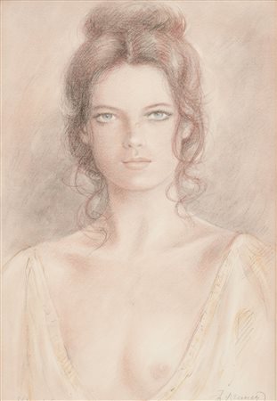 F. BRUNETTI TECNICA mista "mezzobusto femminile". XX secolo Misure: cm 45 x 31