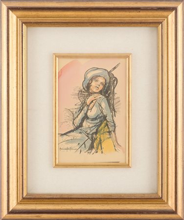 EDMONDO MANEGLIA (1925 - 2003) RETOUCHE' acquarellata "figura femminile". XX...