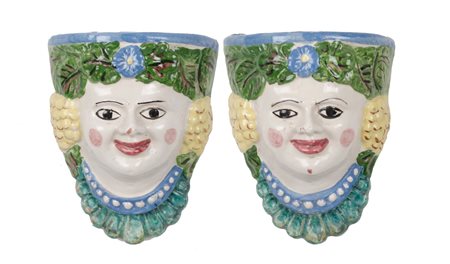 COPPIA PORTAPIANTE in ceramica. Primi '900 Misure: cm 19 x 25