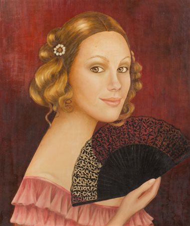 OLIO su tela "mezzobusto femminile". XX secolo Misure: cm 50 x 66