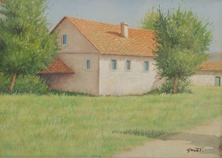 B. GORET COPPIA OLI su tavoletta "caseggiati". Datati 1979 Misure: cm 14 x 18,5