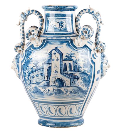 Due grandi vasi manifattura di Savona fine secolo XIX in maiolica bianca e...