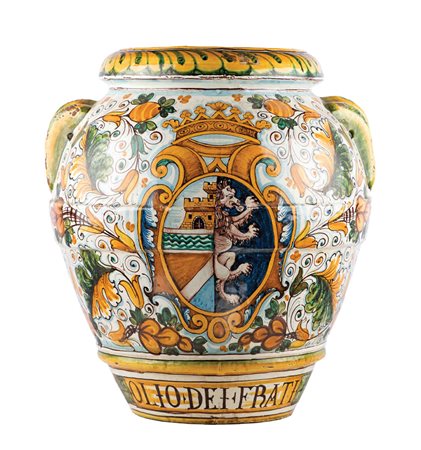 Antico orcio in maiolica dipinta Altezza cm 58