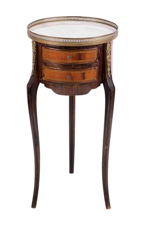 Tavolino a Tamburo in legno di palissandro con piano in marmo delimitato da...