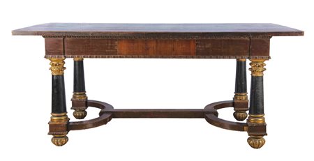 Tavolo stile Impero Lastronato in mogano, un cassetto sotto la fascia, gambe...