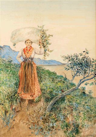 Pietro Scoppetta Am alfi 1863-Napoli 1920 Contadina Firmato in basso a destra...