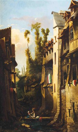 Anonimo del XIX secolo Lavandaie in un paese Recante firma Massimo d’Azeglio...