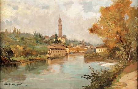 Carlo Moiraghi Binasco 1880-Milano 1943 Naviglio Firmato in basso a sinistra...