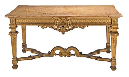 Importante tavolo da centro in legno finemente intagliato e dorato, FRANCIA...