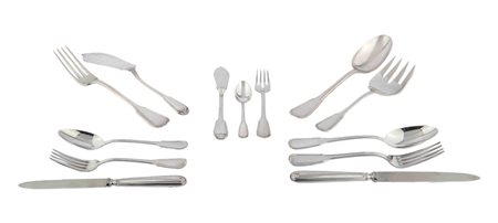 Servizio di posate in argento a manico stondato composto da: dodici coltelli,...