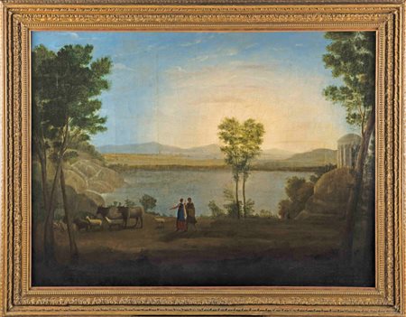Anonimo del XVIII secolo Veduta del lago di Castel Gandolfo con personaggi e...