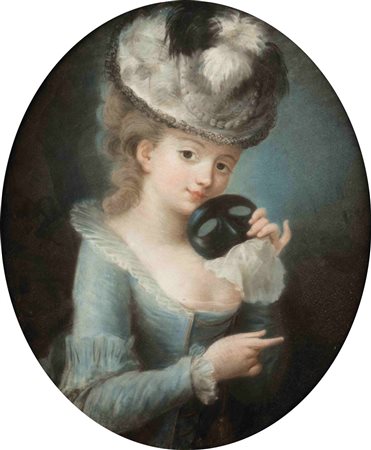 Scuola francese del XVIII secolo Coppia di dipinti: Fanciulla con maschera,...