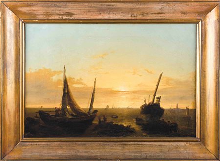 Emilio Donnini Firenze 1809-Firenze 1886 Marina con barche Firmato in basso a...