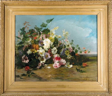 Jean-Frédéric Couty Francia 1829-Francia 1904 Natura morta di fiori Firmato e...