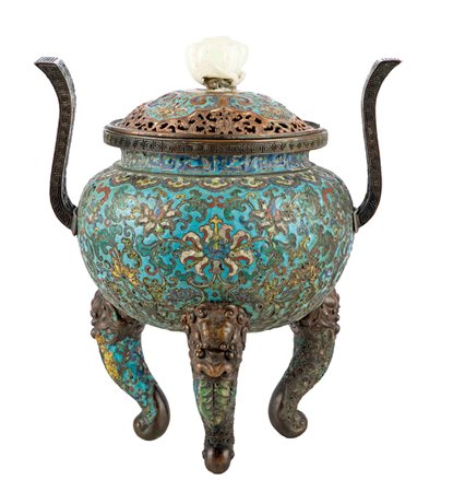 Incensiere in bronzo e smalti cloisonné, Cina, Dinastia Qing, XIX secolo...