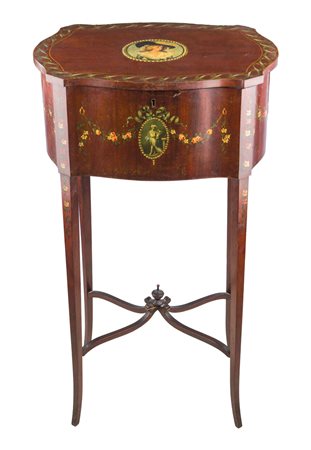 Tavolinetto da lavoro in legno laccato e dipinto, Inghilterra inizi del XX...