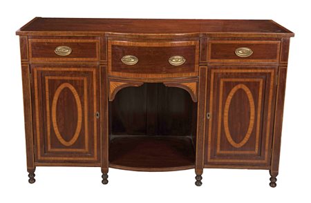 Credenza Edoardiana in piuma di mogano, Inghilterra XIX-XX Tre cassetti e due...