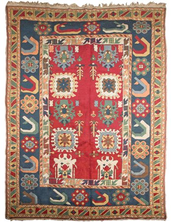 Tappeto Turco Kars Kasak Decorazioni geometriche nei toni del rosso e del...