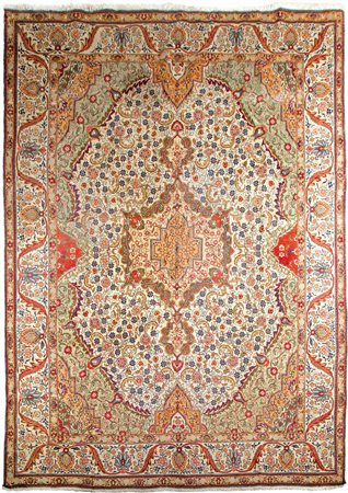 Tappeto Tabriz Persia Fondo arancio con decorazioni nei toni del rosso del...