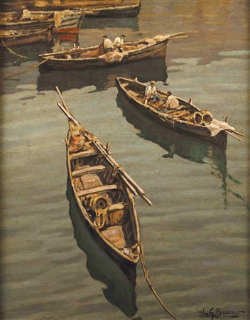 Leon Giuseppe Buono Pozzuoli 1887-Pozzuoli 1976 Barche a secco Firmato in...