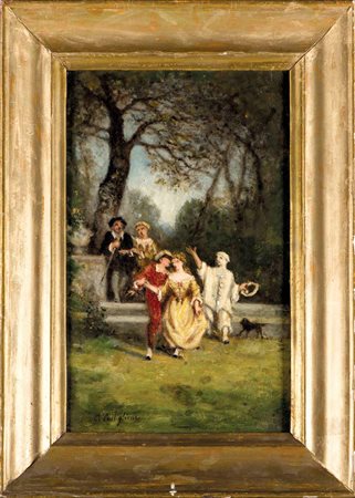 Giuseppe Castiglione Napoli 1829-Napoli Festa in giardino Firmato in basso a...