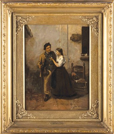 Domenico Induno Milano 1815-Milano 1878 Fidanzatini Firmato in basso a...