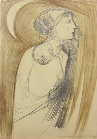 Trento Longaretti, Maternità, litografia su carta, cm. 70x50, es. 59/90,...