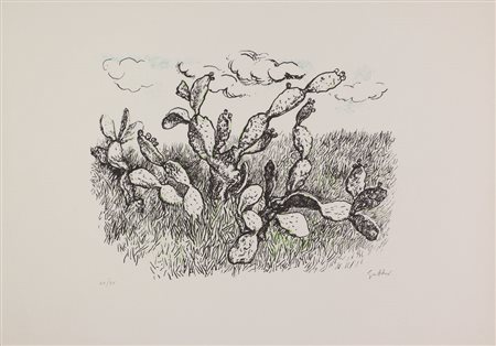 Renato Guttuso, Fichi d'India, 1984, litografia su carta, cm. 50x70, es....