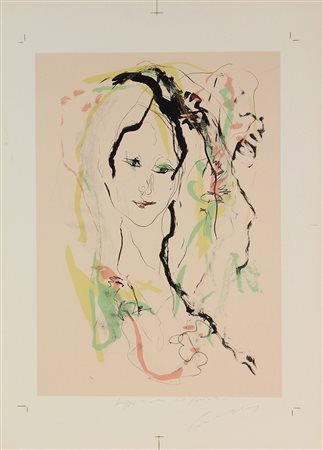 Ernesto Treccani, Figura, 1980 circa, litografia su carta, cm. 50x70, es....