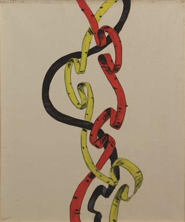 Albino Galvano, Nastri, 1969, olio su tela, cm. 60x50, firmato in basso a...