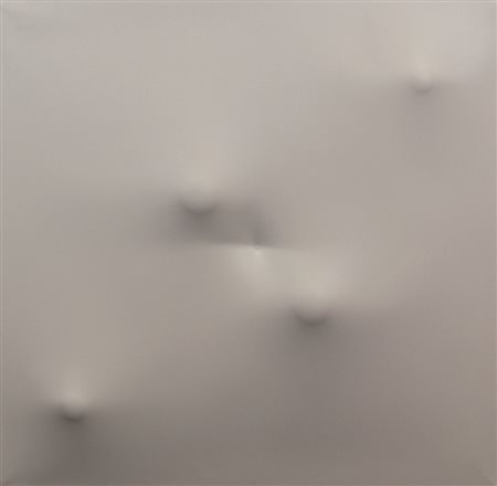 Omar Ludo, White..., 2010, tela estroflessa, cm. 78x78, firmato al fianco,...