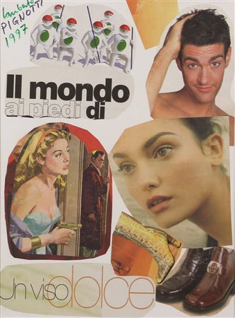 Lamberto Pignotti, Un Viso Dolce, 1997, collage su tela, cm. 40x30, firmato e...