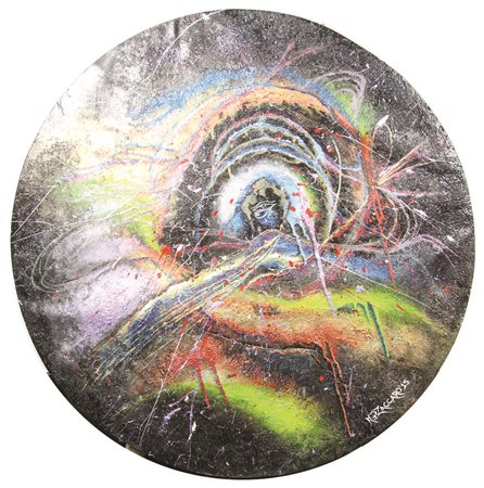 Maria Pia Zaccaro, Uscendo dalle Tenebre, 2015, acrilico su tela, diam. cm....