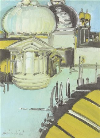 Remo Brindisi, Venezia, 1983, olio su tela, cm. 40x30, firmato in basso a...