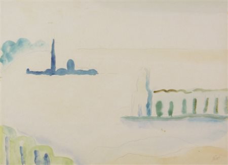 Virgilio Guidi, L'Isola di San Giorgio, acquerello su carta intelata, cm....