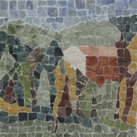Franco Beraldo, Paesaggio, 2002, mosaico, cm. 16x16, firmato al retro,...
